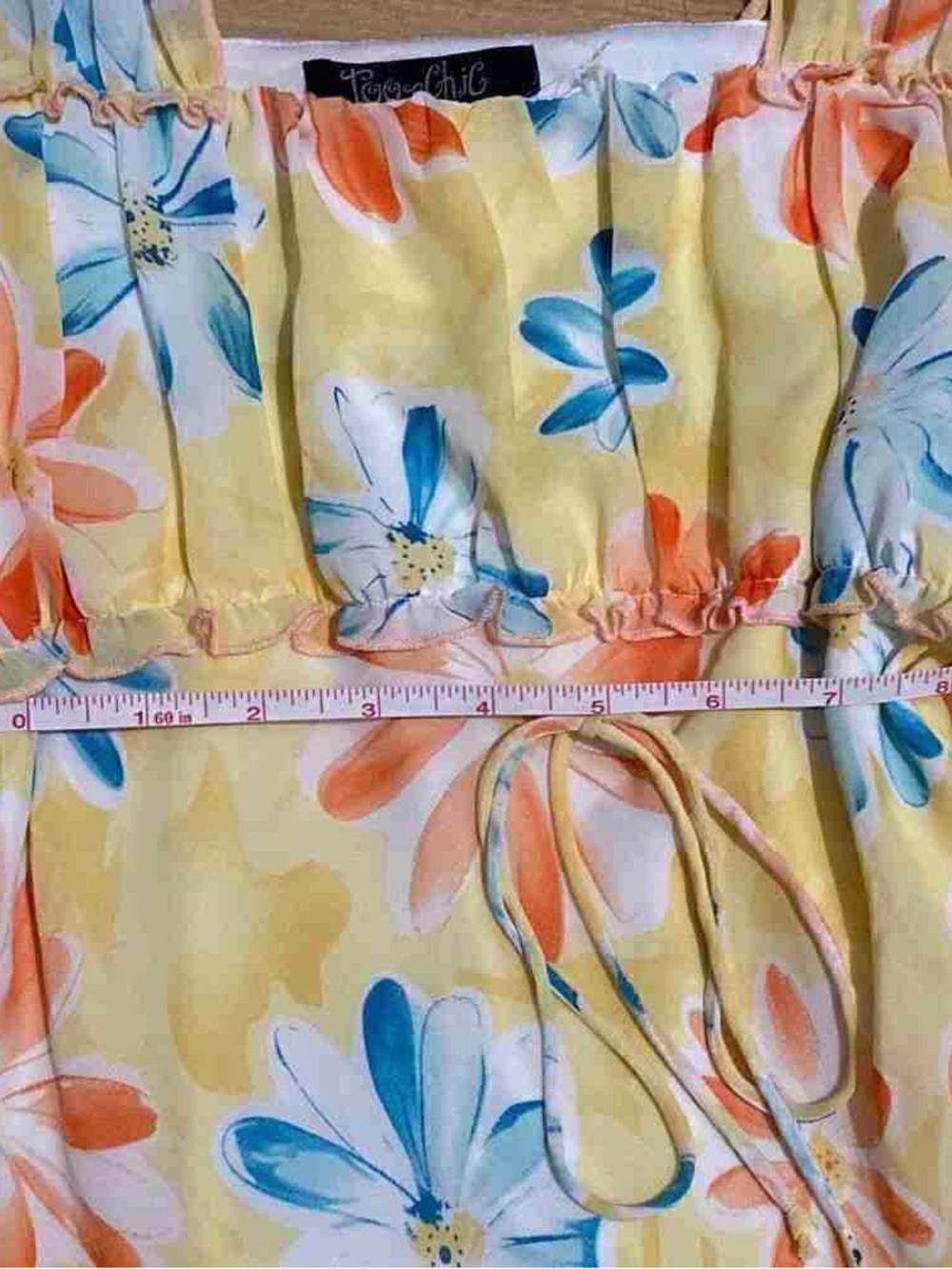 Yellow Floral Summer Sundress with Blue & Orange Flowers - Picture 3 of 5